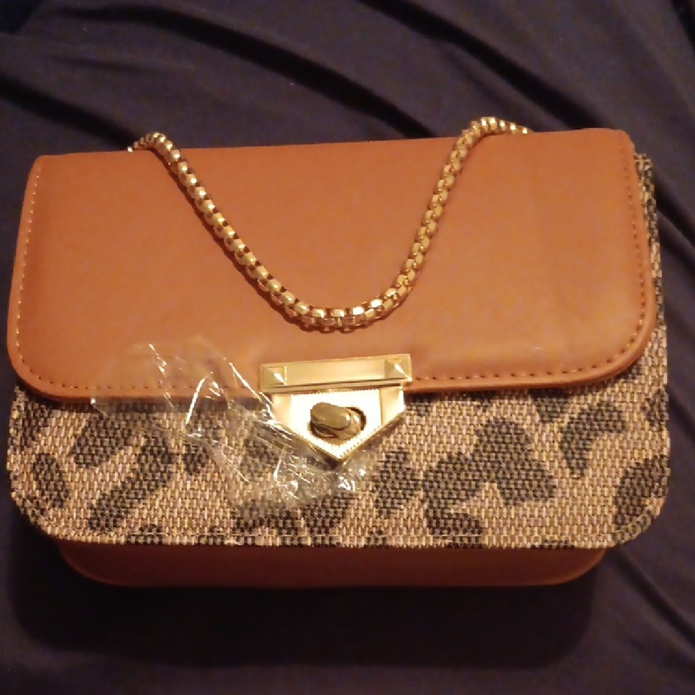 Chic Tan and Leopard Crossbody Bag